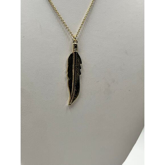 Lizzie Scheck Jewelry 14K Shiny Gold Plated Feather Pendant Chain Necklace - Picture 3 of 10